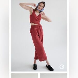 Linenfox Ocean Chilli Red Linen Trousers - S, Chilli Red